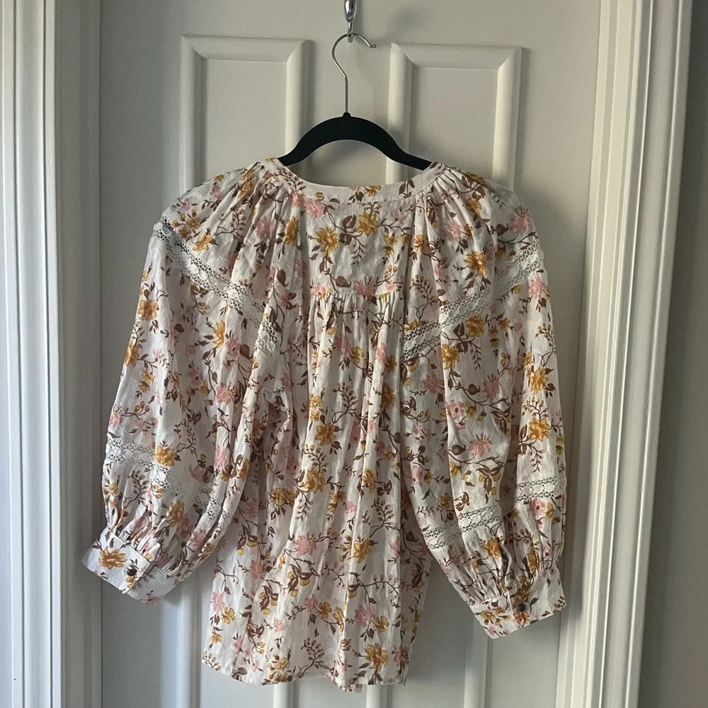 Anthropologie Floral Balloon Puff Sleeve Button-Up Shirt